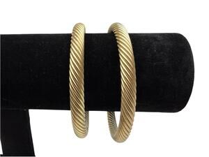 Vintage Gold Tone Twisted Rope Bangle Bracelets Set of 2 Stackable Fashion 7.5"